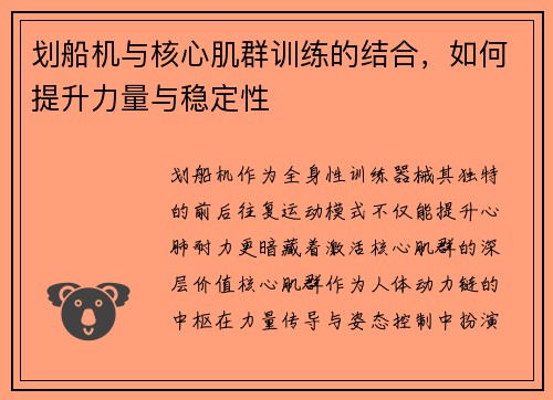 划船机与核心肌群训练的结合，如何提升力量与稳定性