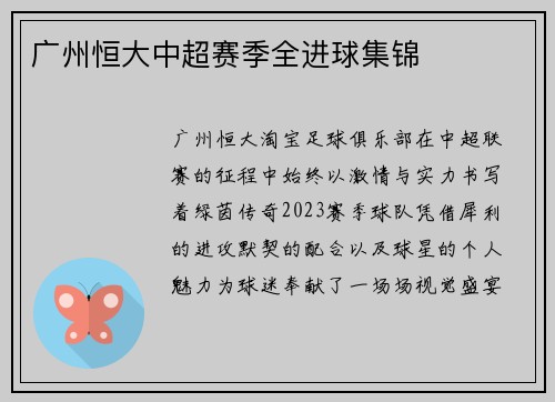 广州恒大中超赛季全进球集锦